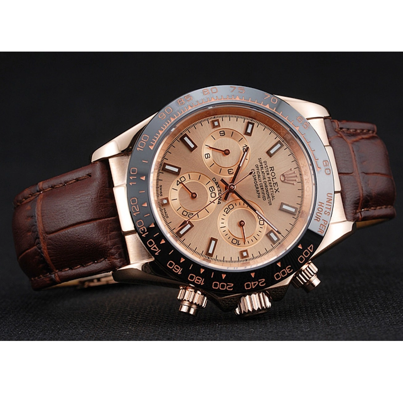 MiroTime 0726 Rolex Cosmograph Daytona Brown Dial Rose Gold Case Brown Leather Bracelet 1454243